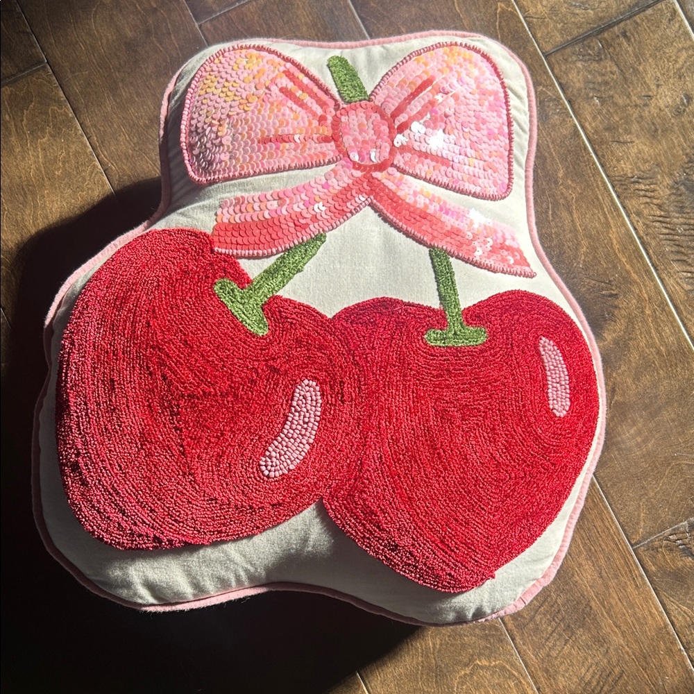 cupcakes & cashmere Red Cherry Sequin Pillow